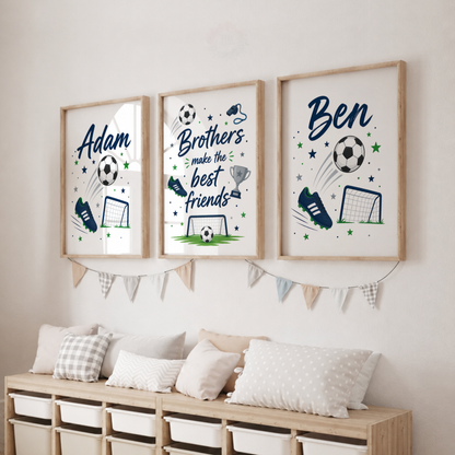 Football Brothers – Personalised Boys Bedroom Print Set
