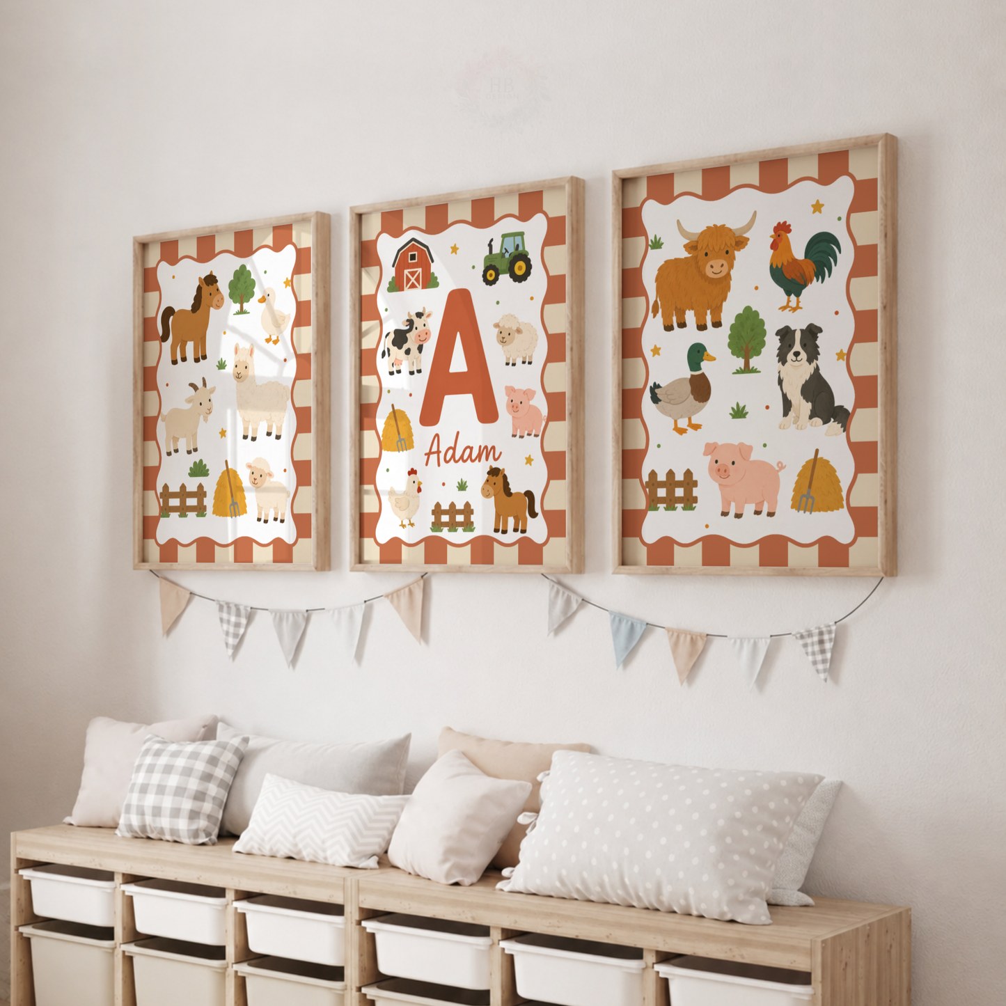 Little Farmyard – Personalised Set of 3 Farm Animal Nursery Prints