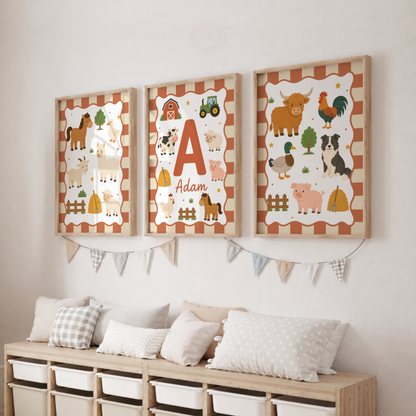 Little Farmyard – Personalised Set of 3 Farm Animal Nursery Prints