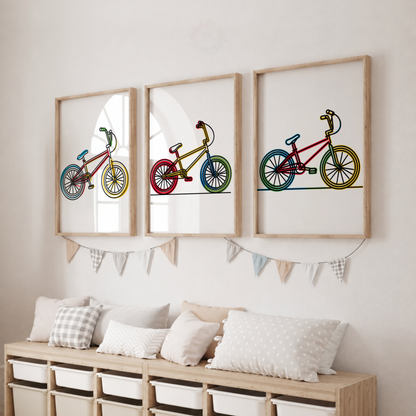 Colourful BMX Bike Wall Art Set – Rainbow Bicycle Prints for Boys’ Bedroom