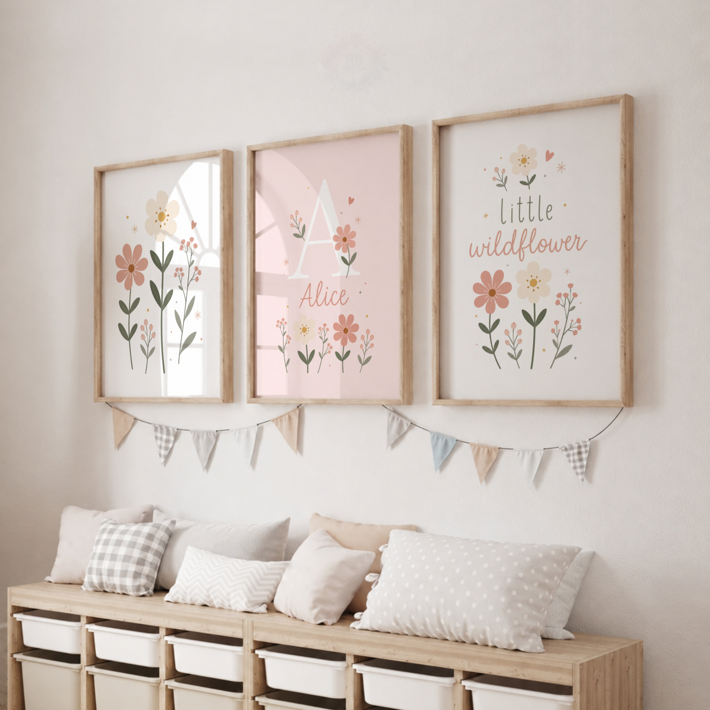 Personalised Wildflower Nursery Prints – Custom Name Floral Wall Art Set