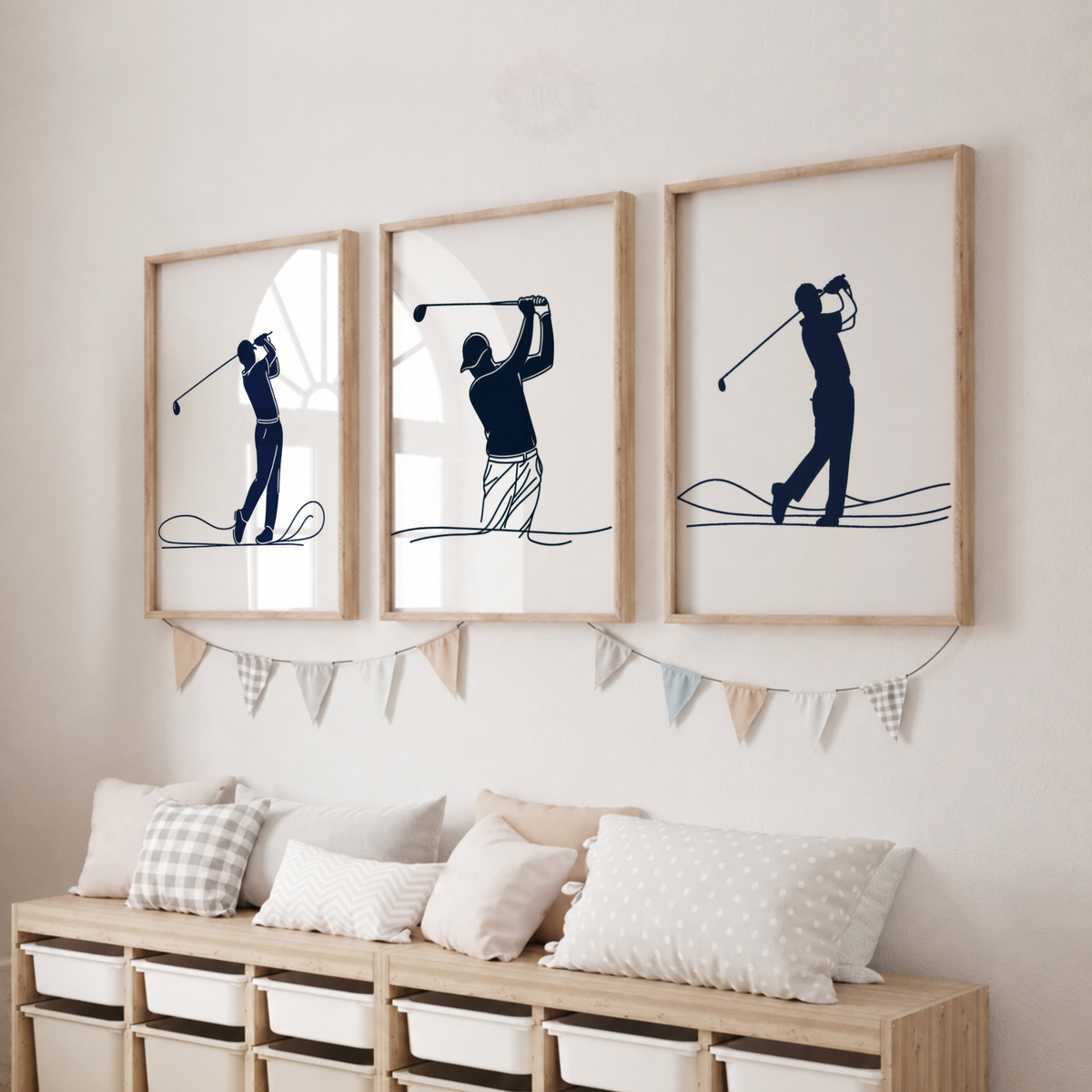 Golf Wall Art Set – Minimalist Golfer Prints for Boys’ Bedroom & Golf Room