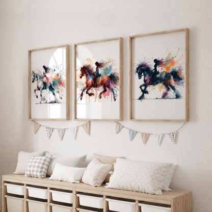 Horse Riding Wall Art Set – Colourful Watercolour Equestrian Prints
