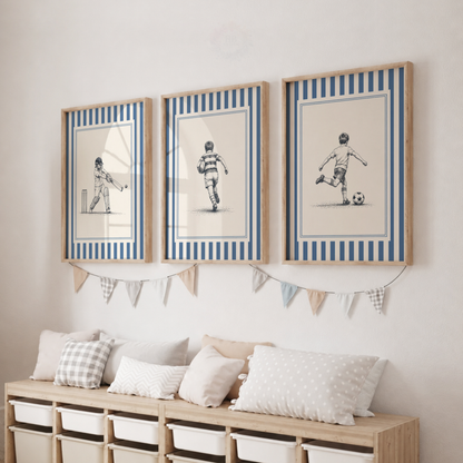 Boys Sports Wall Art Set – Cricket Rugby & Football Prints