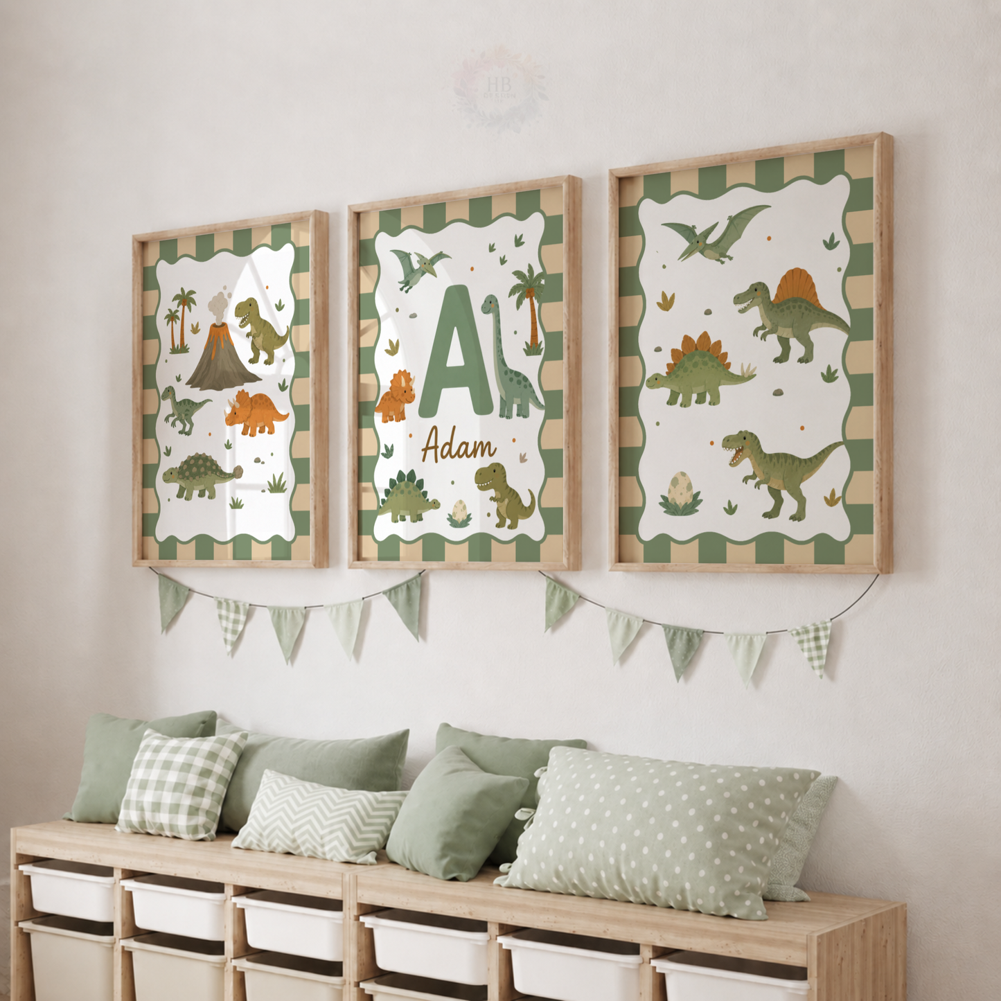 Dinosaur Adventure – Personalised Set of 3 Dinosaur Nursery Prints