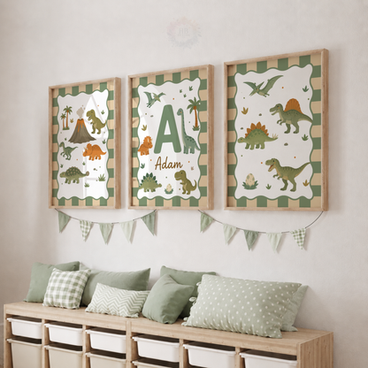 Dinosaur Adventure – Personalised Set of 3 Dinosaur Nursery Prints