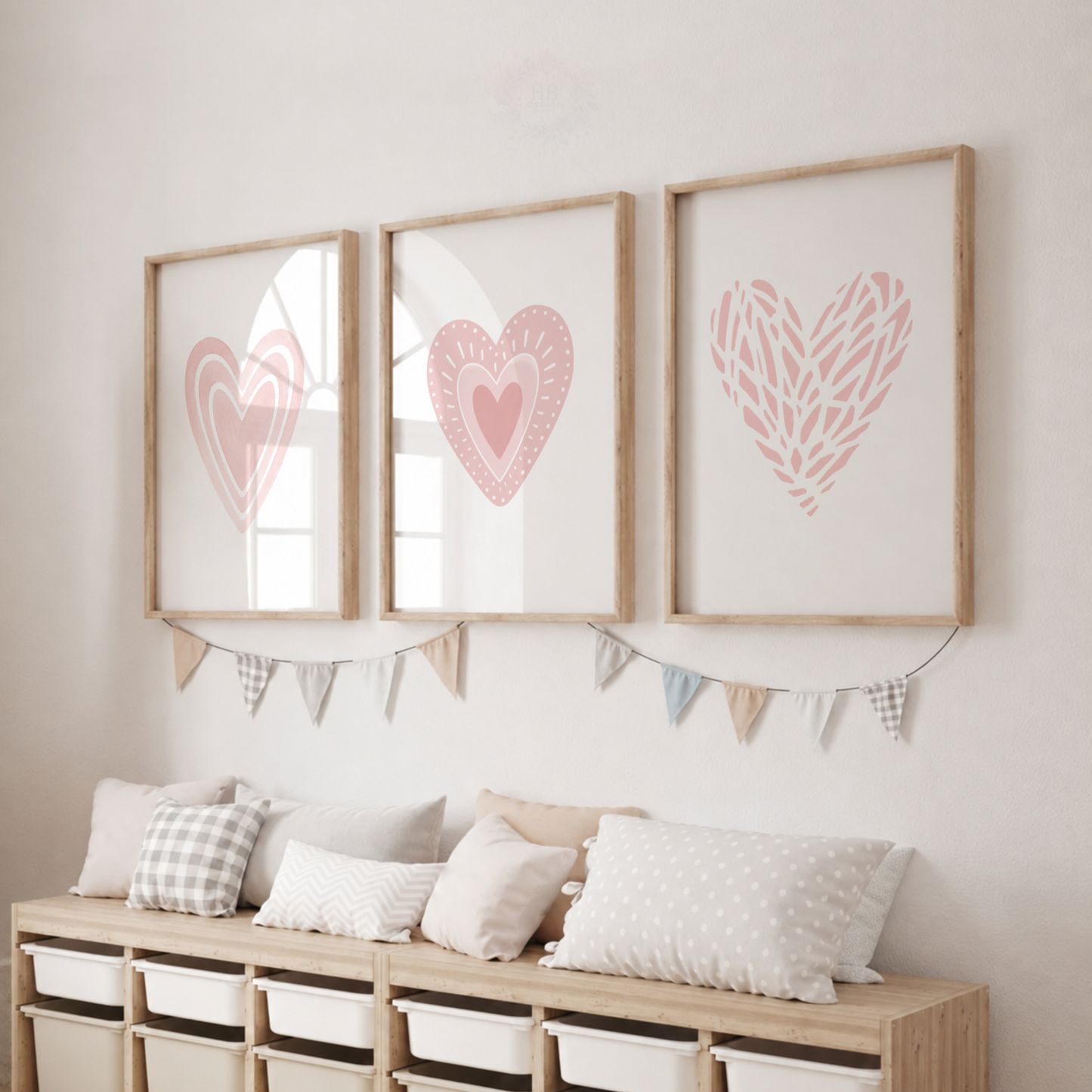 Pink Heart Nursery Prints – Set of 3 Minimalist Love Wall Art