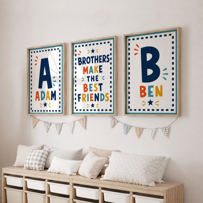 Personalised Brothers Initial Print Set – Colourful Boys Bedroom Wall Art