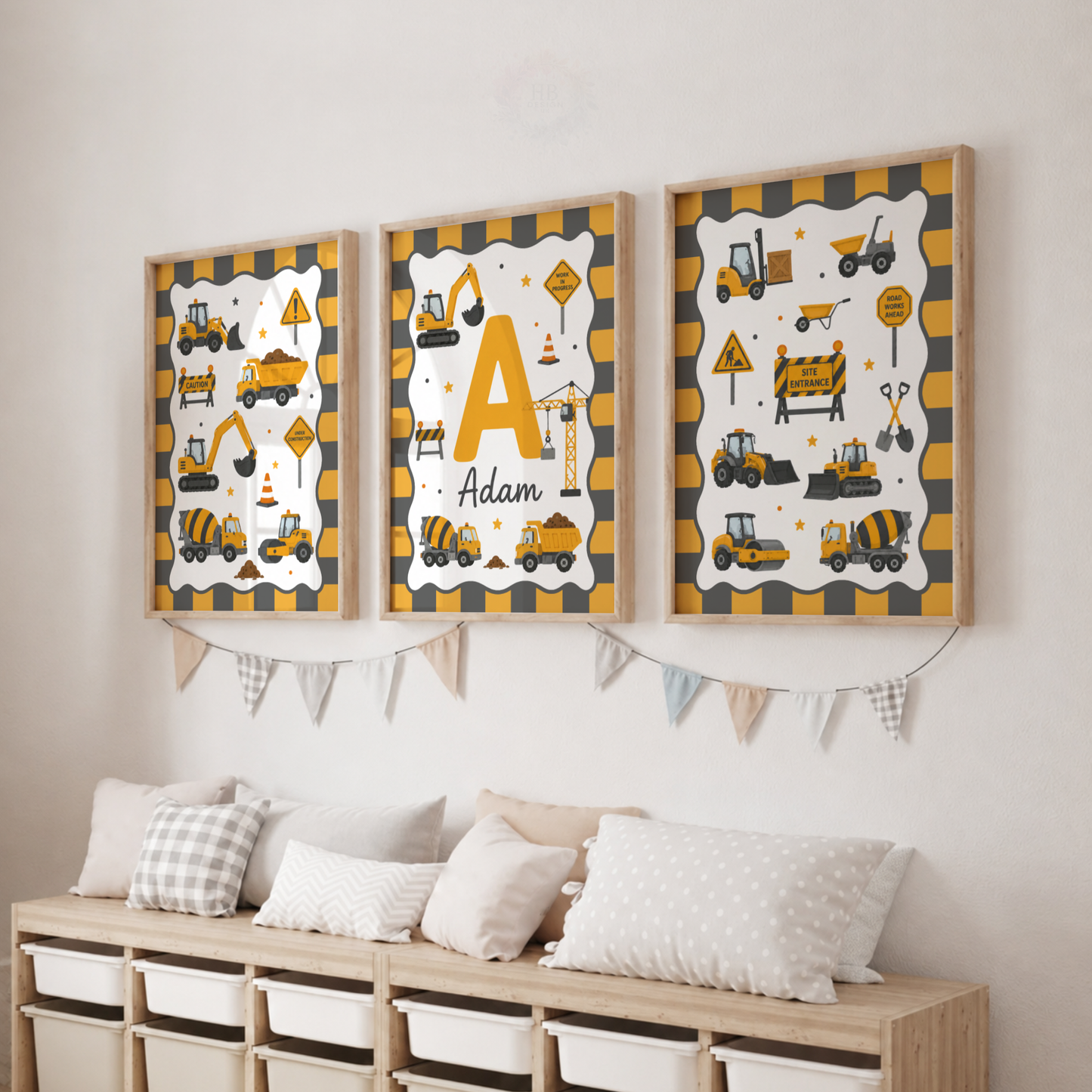 Little Builder – Personalised Set of 3 Construction Nursery Prints