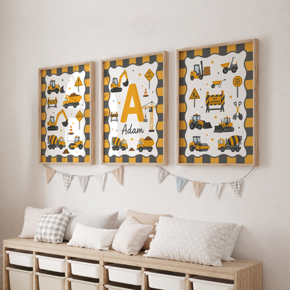 Little Builder – Personalised Set of 3 Construction Nursery Prints