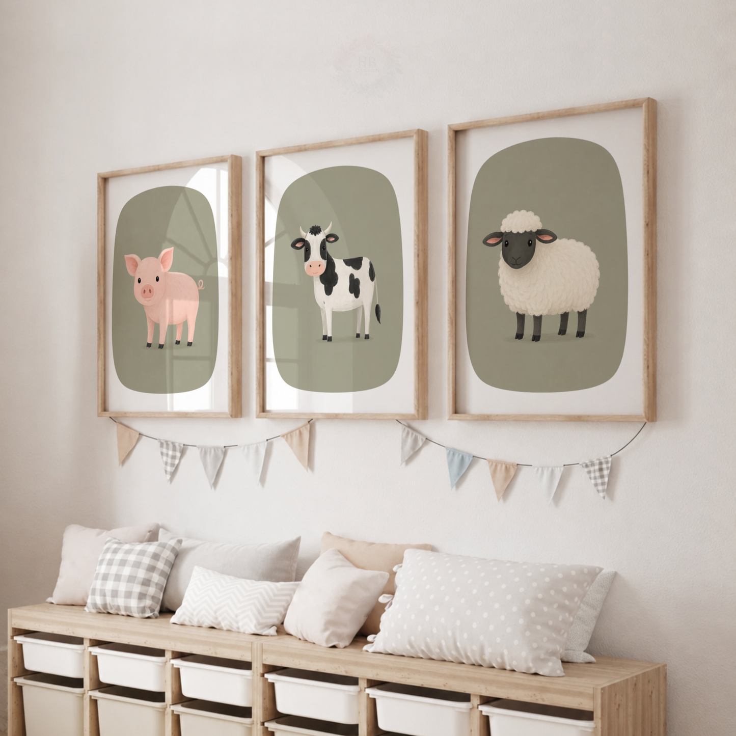 Farm Animal Nursery Prints – Pig, Cow & Sheep Wall Art Set