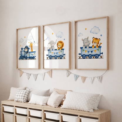 Safari Express – Set of 3 Animal Train Nursery Prints