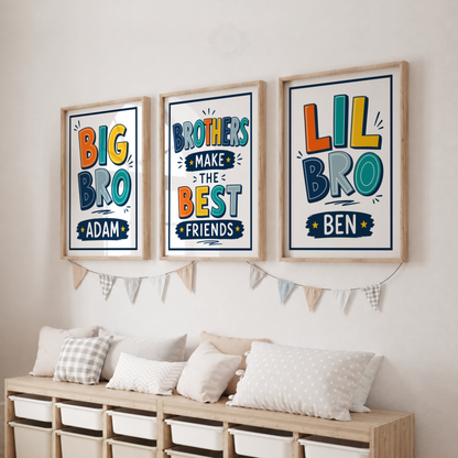 Colourful Big Bro & Lil Bro – Personalised Brothers Print Set