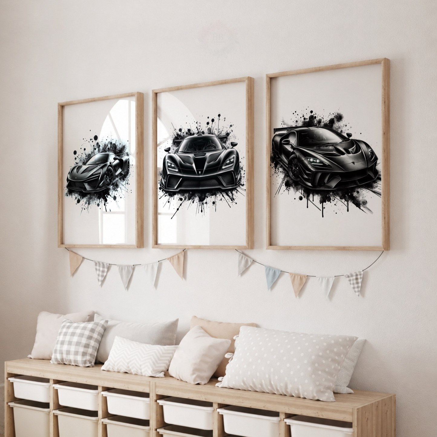 Black Supercar Wall Art Set – Monochrome Sports Car Prints