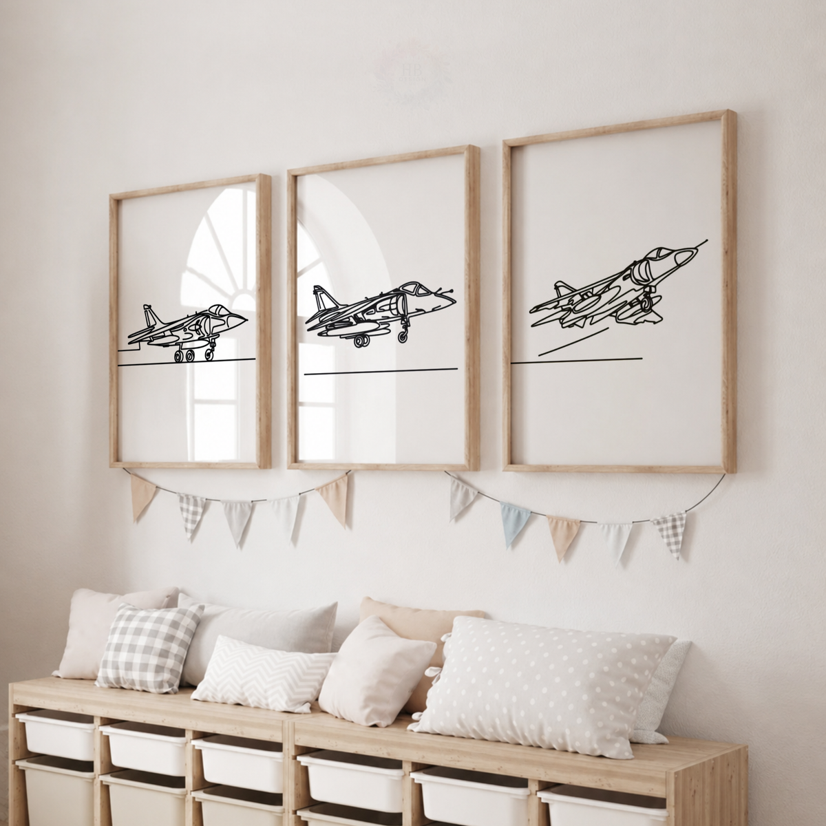 Fighter Jet Wall Art Set – Minimalist Airplane Line Art Prints