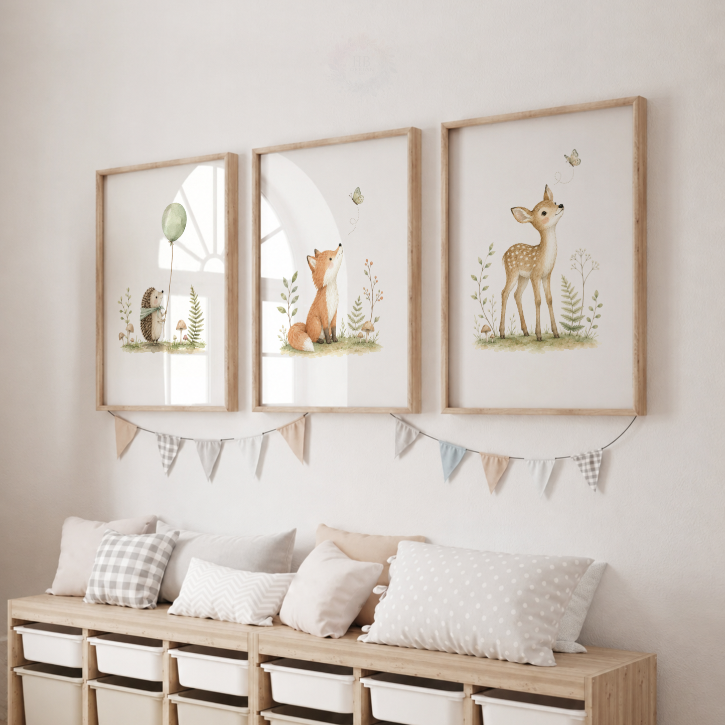 Woodland Animal Nursery Prints – Hedgehog, Fox & Deer Wall Art Set