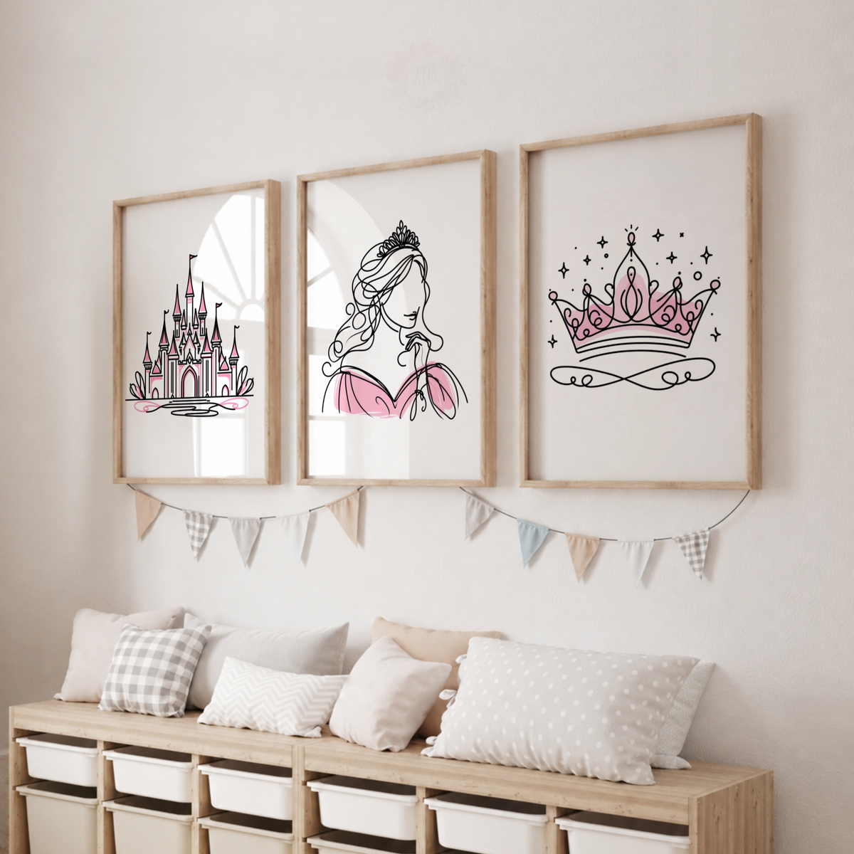 Pink Princess Wall Art Set – Castle, Princess & Crown Prints