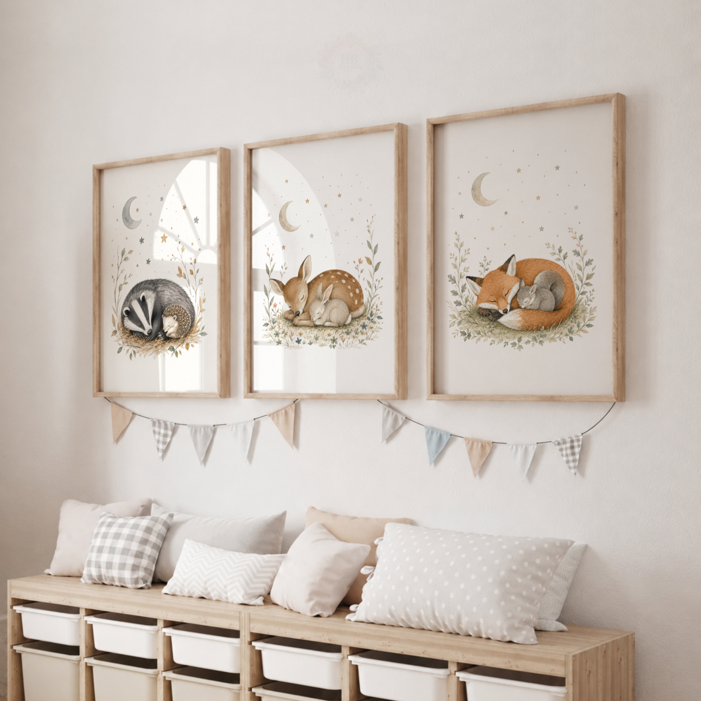 Woodland Animals Nursery Prints – Set of 3 Sleepy Forest Animal Wall Art