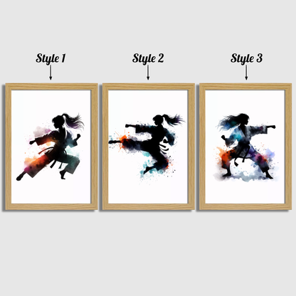 Girls Black Karate Print Set