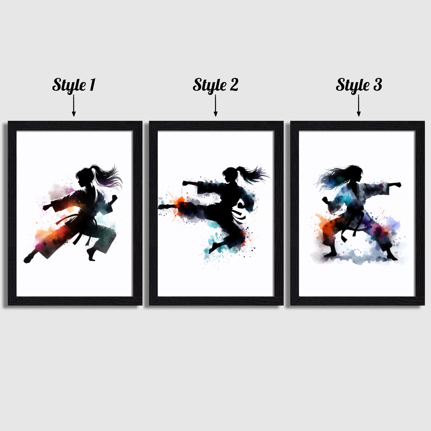 Girls Black Karate Print Set
