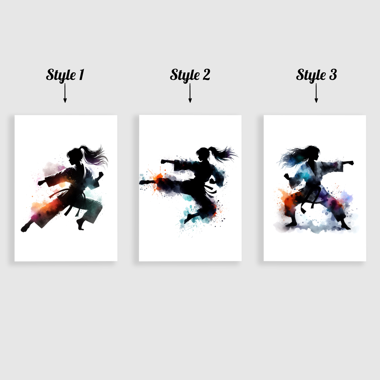 Girls Black Karate Print Set