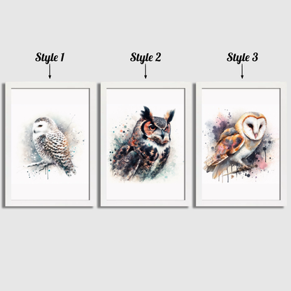 Watercolour Owl Print Set
