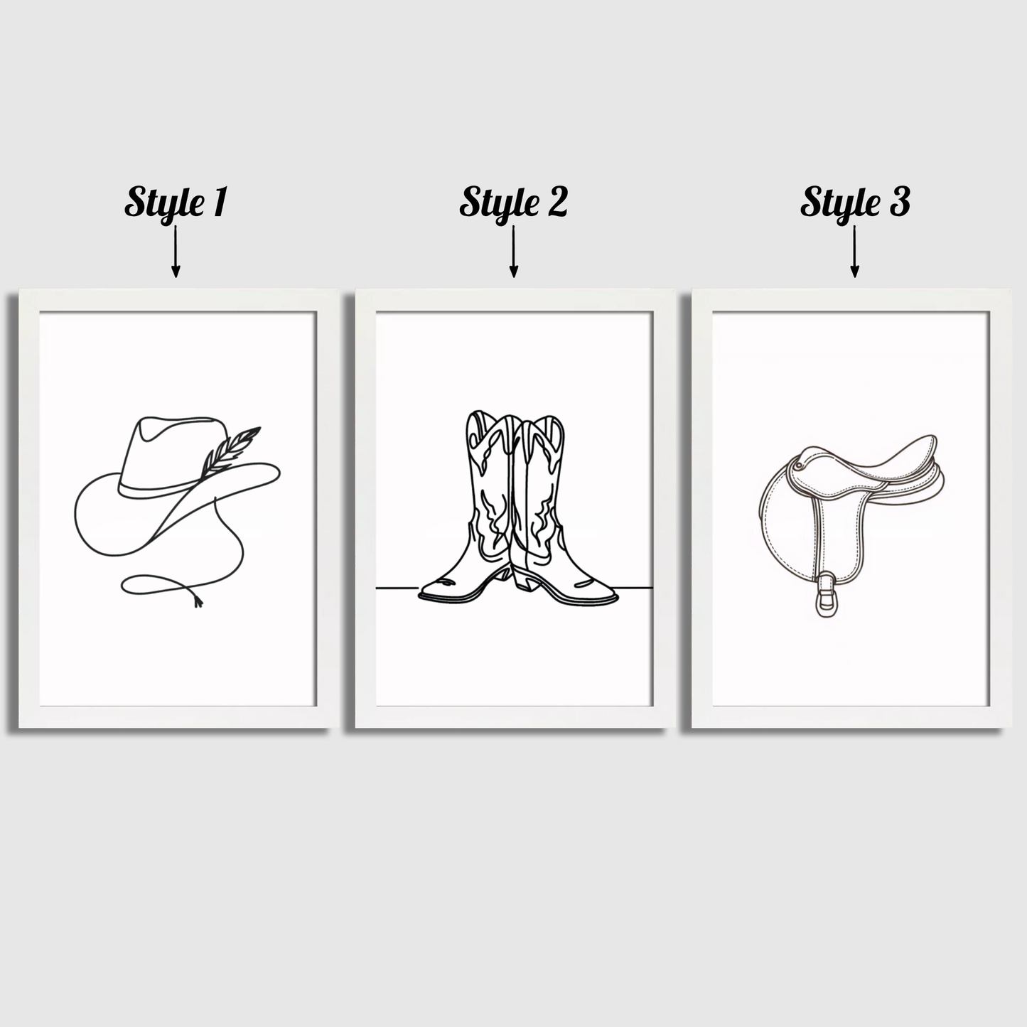 Cow Girl Line Art Print Set