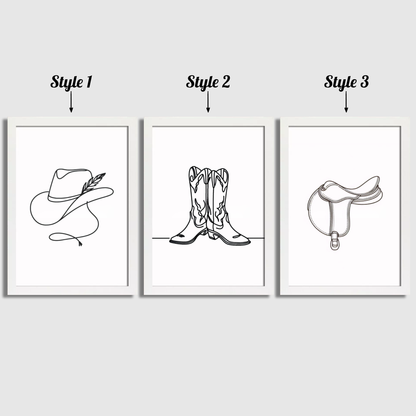 Cow Girl Line Art Print Set