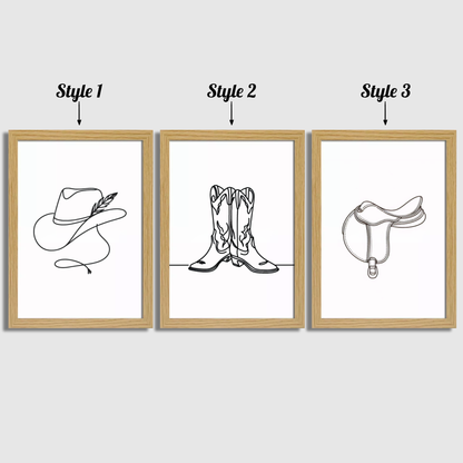 Cow Girl Line Art Print Set