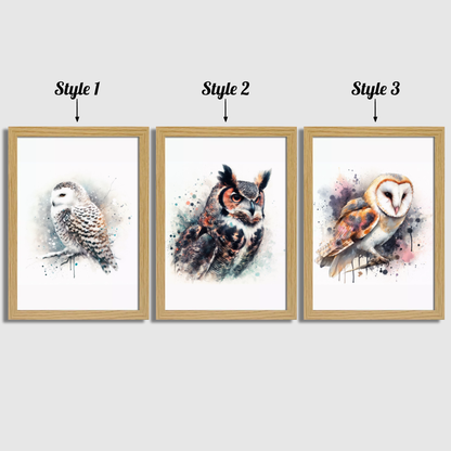 Watercolour Owl Print Set