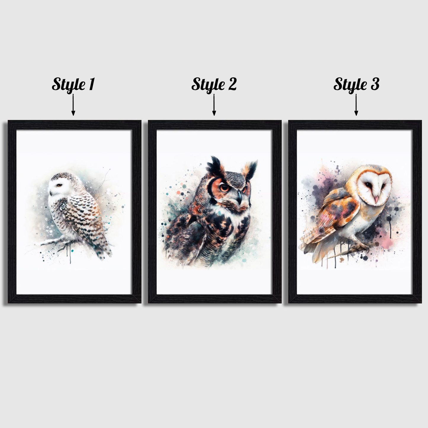 Watercolour Owl Print Set