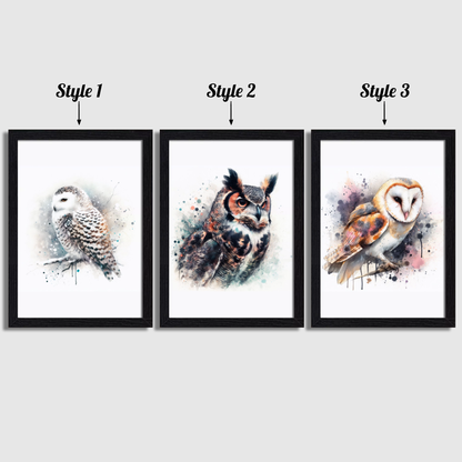 Watercolour Owl Print Set