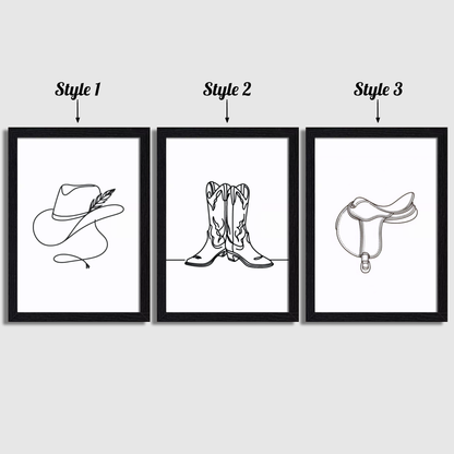 Cow Girl Line Art Print Set