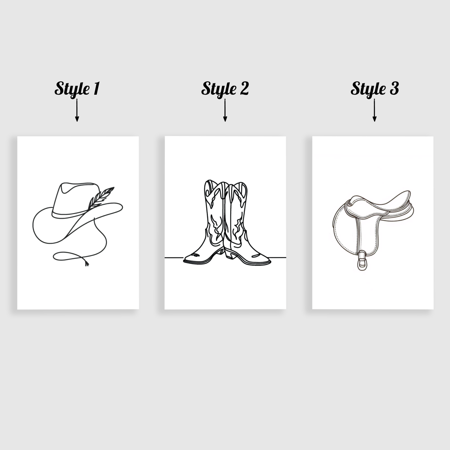 Cow Girl Line Art Print Set