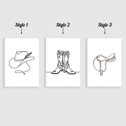 Cow Girl Line Art Print Set