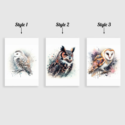 Watercolour Owl Print Set