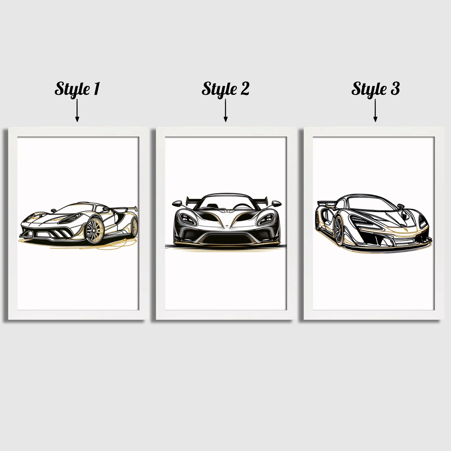 Gold Car Line Art Print Set