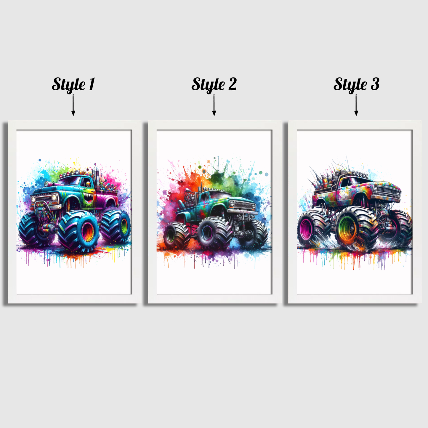 Colourful Monster Truck Print Set
