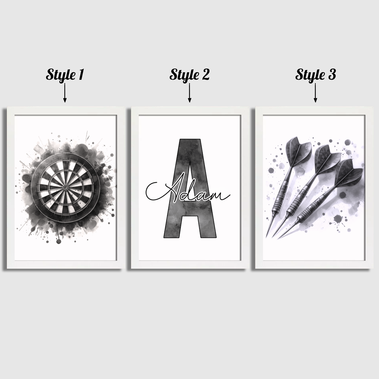Black Personalised Darts Print Set