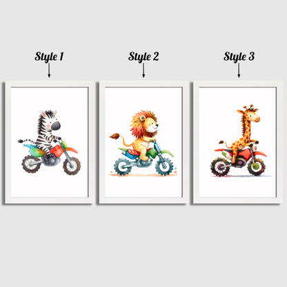 Motorbiking Animals Print Set