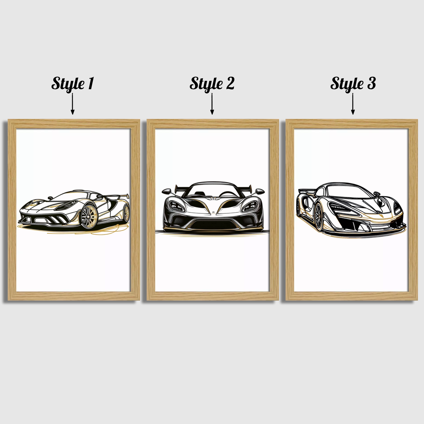 Gold Car Line Art Print Set