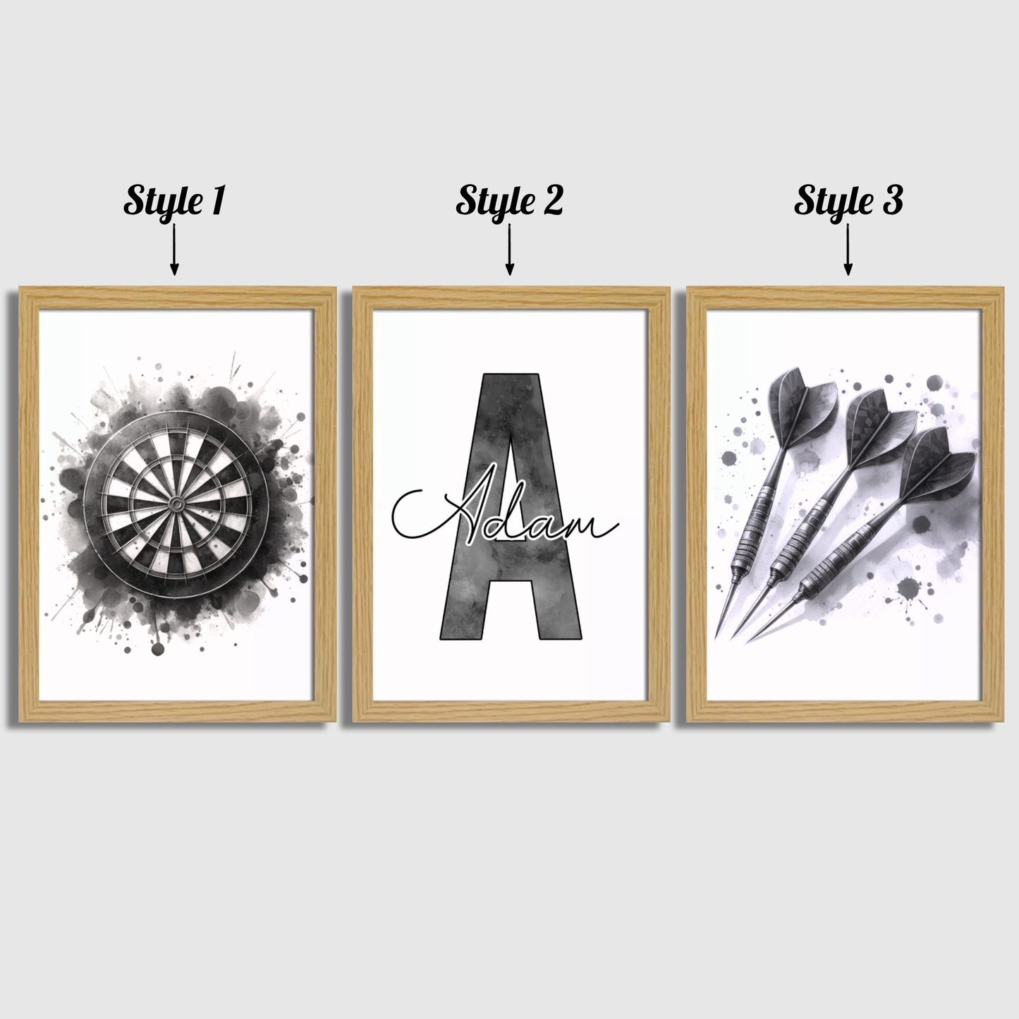 Black Personalised Darts Print Set