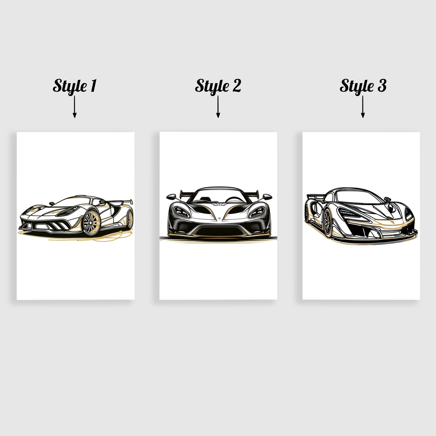 Gold Car Line Art Print Set