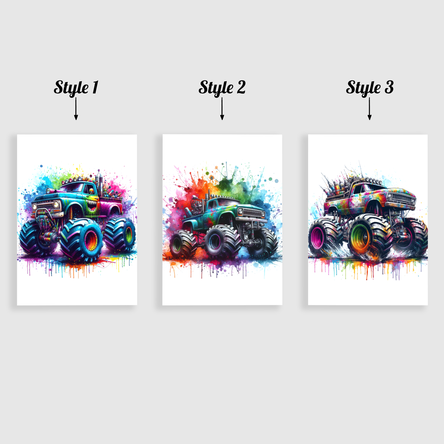 Colourful Monster Truck Print Set