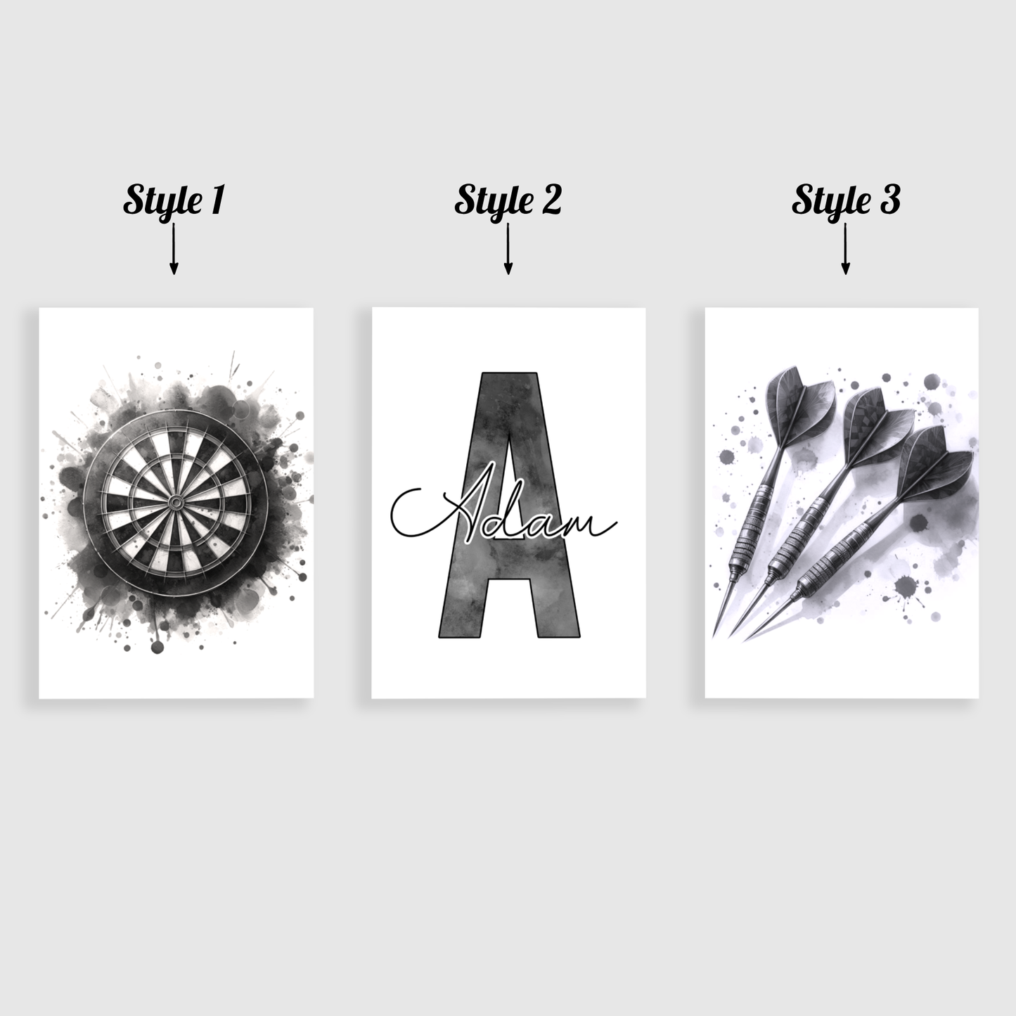Black Personalised Darts Print Set