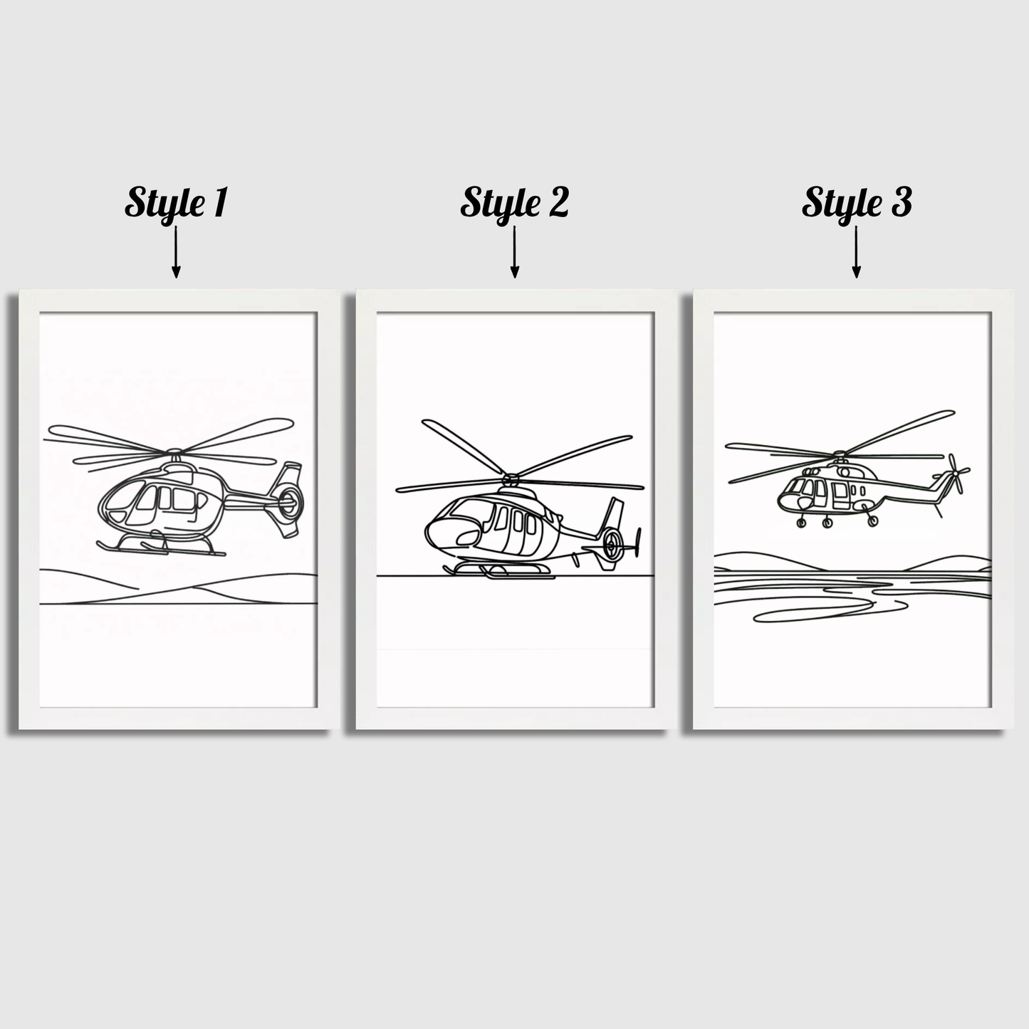 Helicopter Line Art Print Set