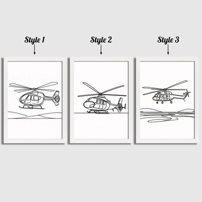 Helicopter Line Art Print Set