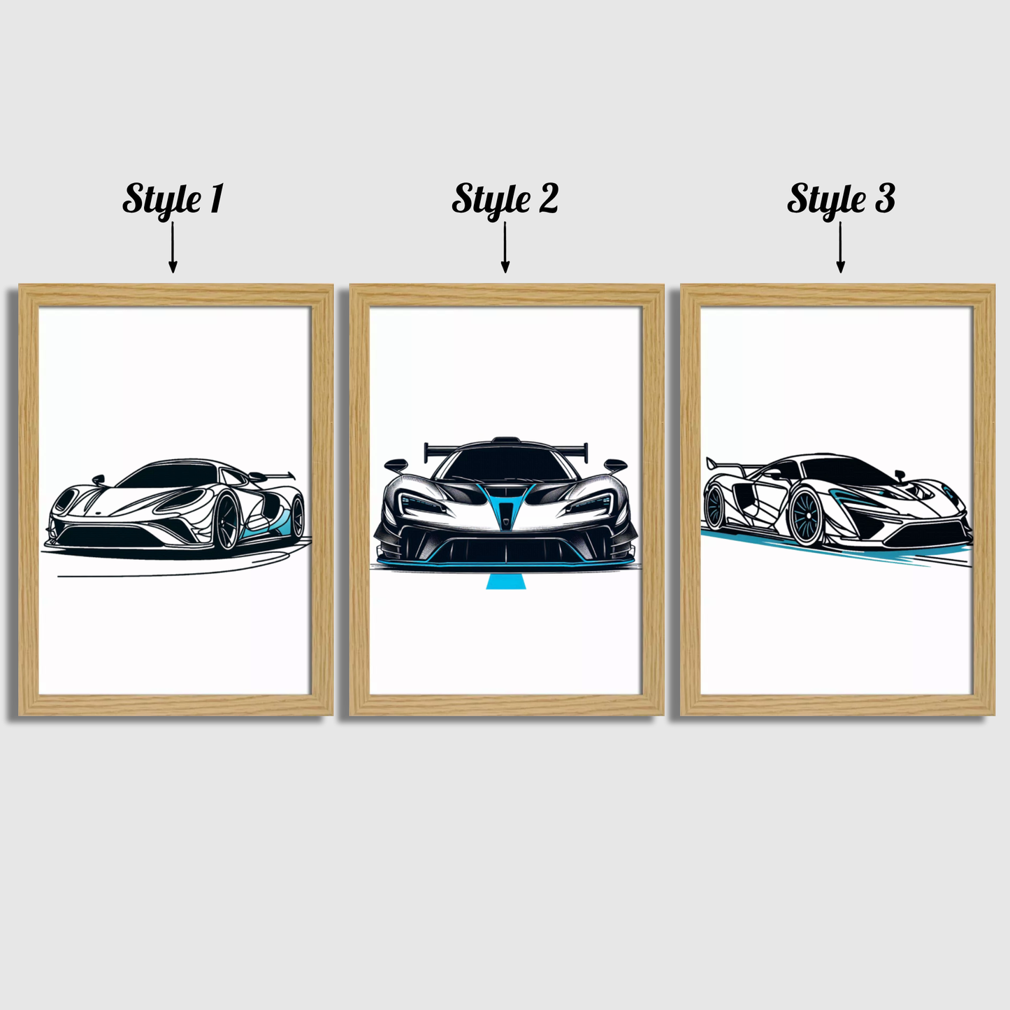 Blue Car Line Art Print Set