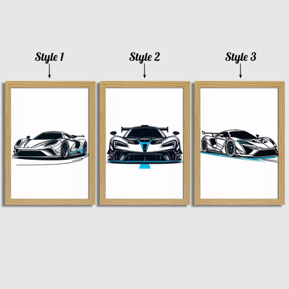 Blue Car Line Art Print Set