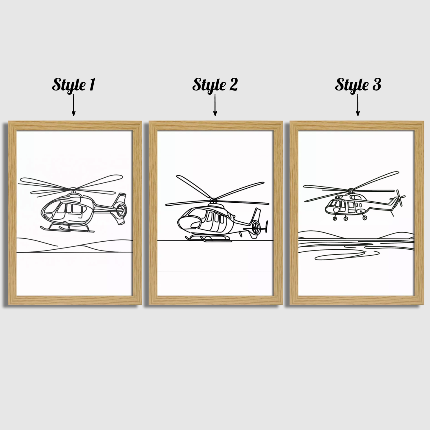 Helicopter Line Art Print Set